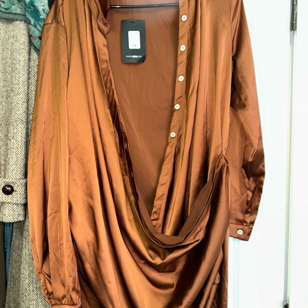 Fashion Nova Asymmetrical Dress in Copper Brown
